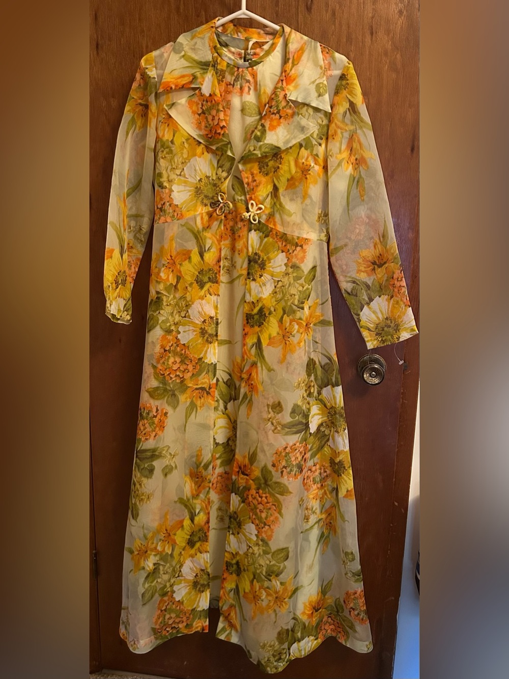 Vintage Nu-Mode Canada Floral Long-Sleeve Yellow & Green Maxi Dress